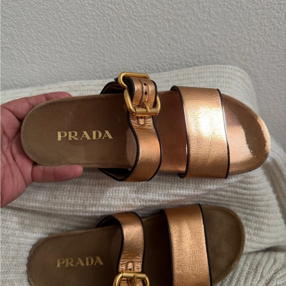 Prada Gold-Tan Leather Slide with Buckle - FLATS SLIDES - Picture 2 of 5